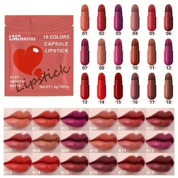 LMG BROTHS 18-Color Capsule Lipstick Set – Silky Smooth Matte Finish Mini Lipstick Pods (Travel Size & Portable)