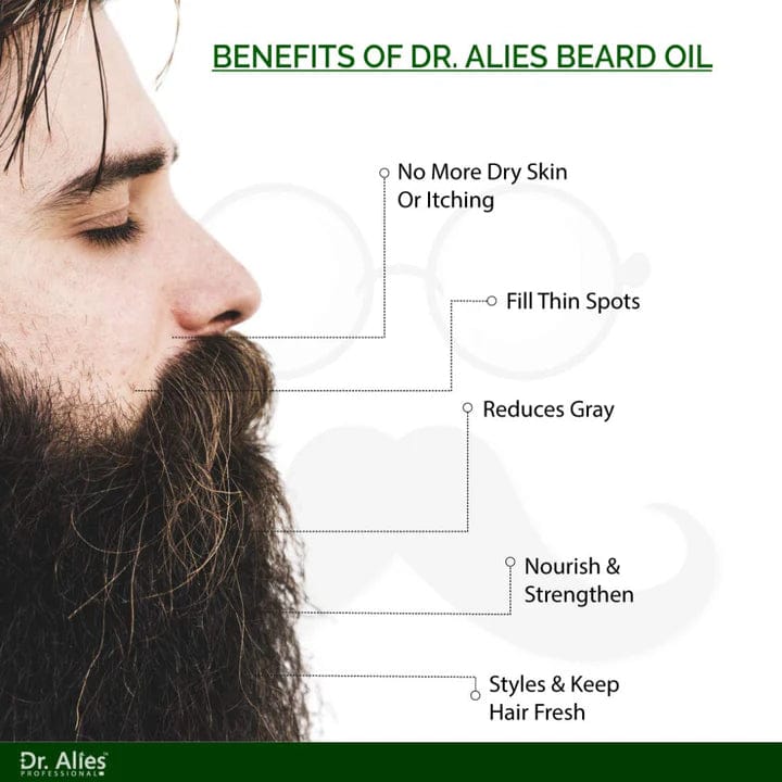 Dr. Alies Professional Beard Growth Oil | Fill Patchy Beard, Stop Itching & Dandruff – Natural 30ml